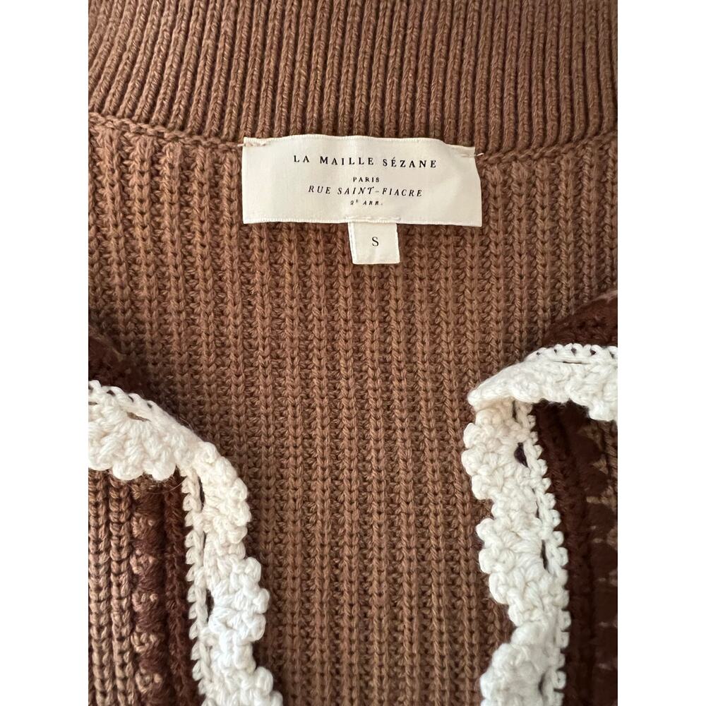 La Maille Sezane Ivane Sweater in Camel with Ecru Details Size S✨ - Picture 7 of 10